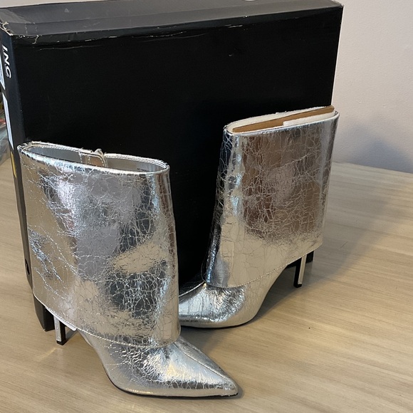 INC International Concepts Shoes - INC International Concepts Metallic Silver Heeled Boots
